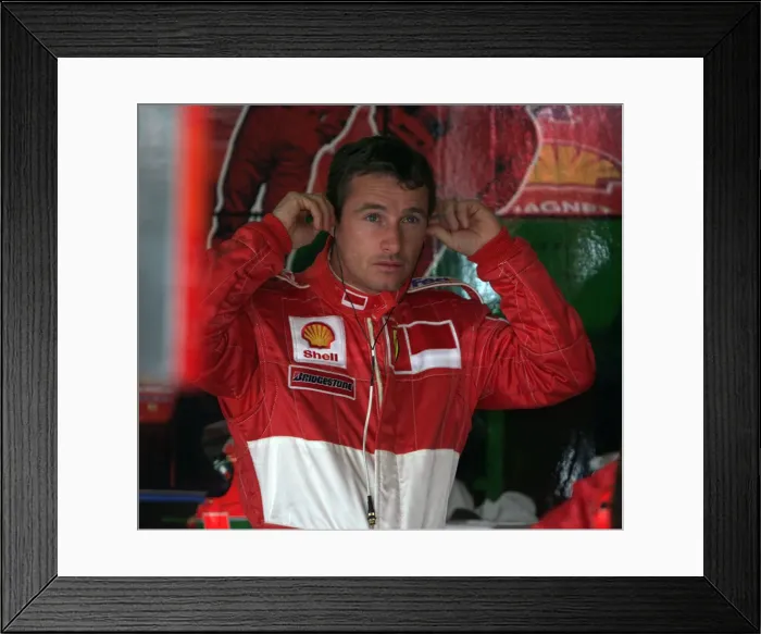 Framed Print : Eddie Irvine during afternoon practice session at Silverstone before the 1999 Brish Grand