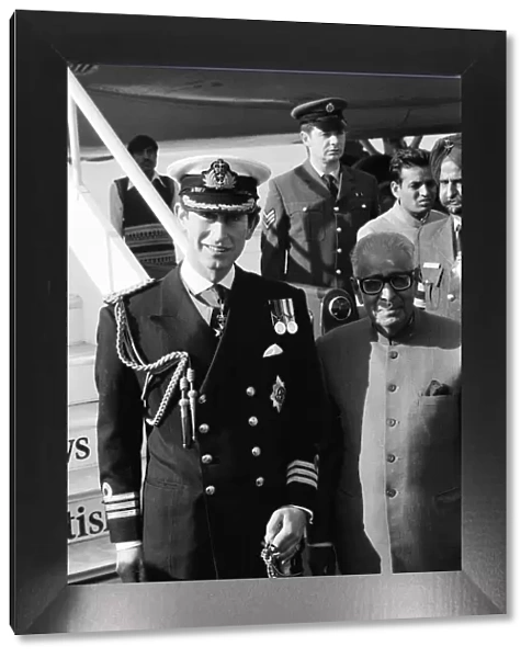 Prince Charles, Prince of Wales at Delhi Airport in naval uniform. 26th November 1980