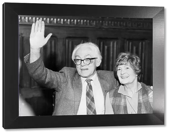Michael Foot and wife Jill Craigie at press conference after his election as Labour party