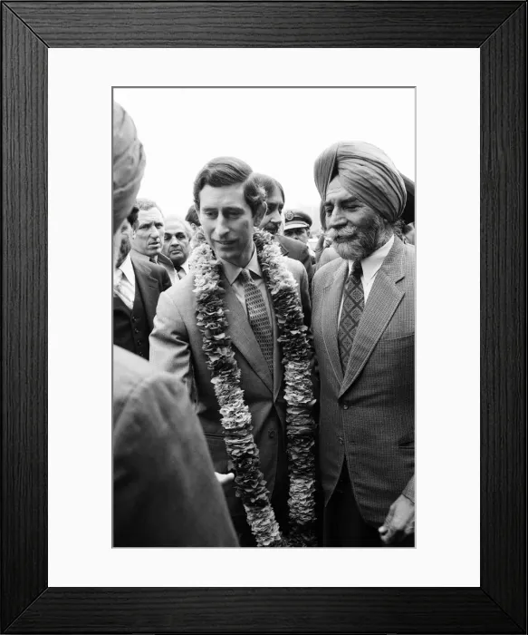 Framed Print : Prince Charles wearing a garland upon his arrival at Amritsar Airport. 28th November 1980 Framed Print : Prince Charles wearing a garland upon his arrival at Amritsar Airport. 28th November 1980