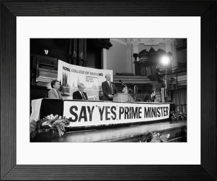 Framed Print : Labour Leader Neil Kinnock campaigning to save the NHS. 13th April 1988 Framed Print : Labour Leader Neil Kinnock campaigning to save the NHS. 13th April 1988