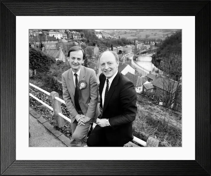 Framed Print : West Derbyshire by-election. Labour candidate William Moore with leader Neil Kinnock Framed Print : West Derbyshire by-election. Labour candidate William Moore with leader Neil Kinnock