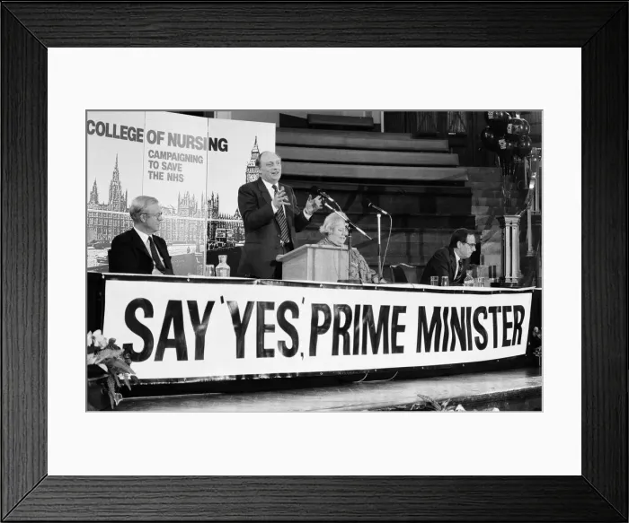 Framed Print : Labour Leader Neil Kinnock campaigning to save the NHS. 13th April 1988 Framed Print : Labour Leader Neil Kinnock campaigning to save the NHS. 13th April 1988