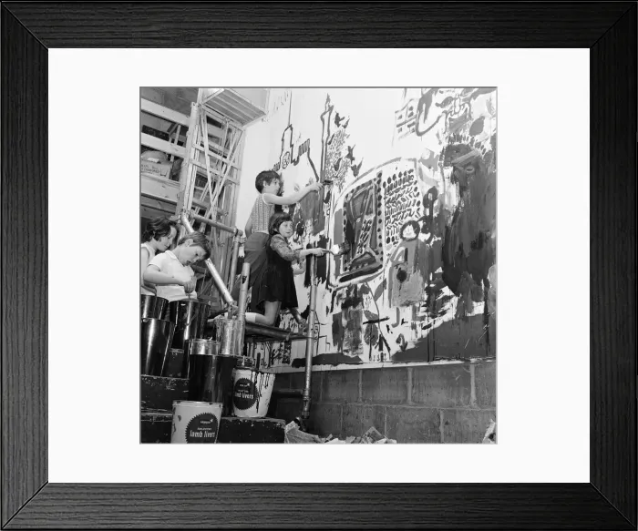 Framed Print : Group mural being painted on wall at Stockton YMCA, Bath Lane, Stockton, 1971 Framed Print : Group mural being painted on wall at Stockton YMCA, Bath Lane, Stockton, 1971