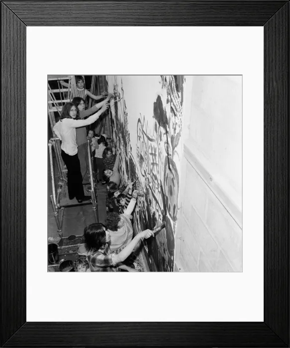 Framed Print : Group mural being painted on wall at Stockton YMCA, Bath Lane, Stockton, 1971 Framed Print : Group mural being painted on wall at Stockton YMCA, Bath Lane, Stockton, 1971