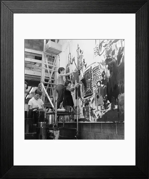 Framed Print : Group mural being painted on wall at Stockton YMCA, Bath Lane, Stockton, 1971 Framed Print : Group mural being painted on wall at Stockton YMCA, Bath Lane, Stockton, 1971