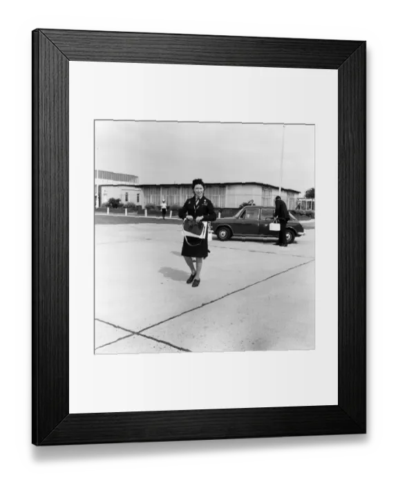 Framed Print : Princess Margaret in Girl Guide uniform leaving Heathrow Airport to fly to Shawbury