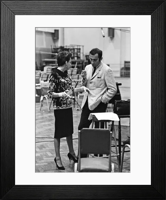 Framed Print : Judy Garland with Lionel Bart at the EMI studios in St Johns Wood recording Maggie May Framed Print : Judy Garland with Lionel Bart at the EMI studios in St Johns Wood recording Maggie May