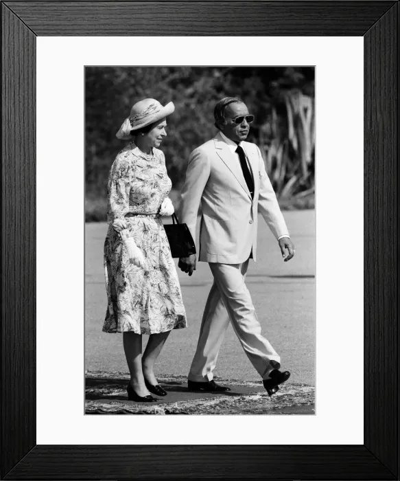 Framed Print : Queen Elizabeth II leaving Morocco. The Queen is accompanied by King Hassan II