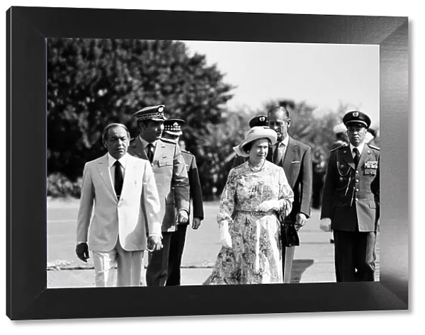 Queen Elizabeth II leaving Morocco. The Queen is accompanied by King Hassan II