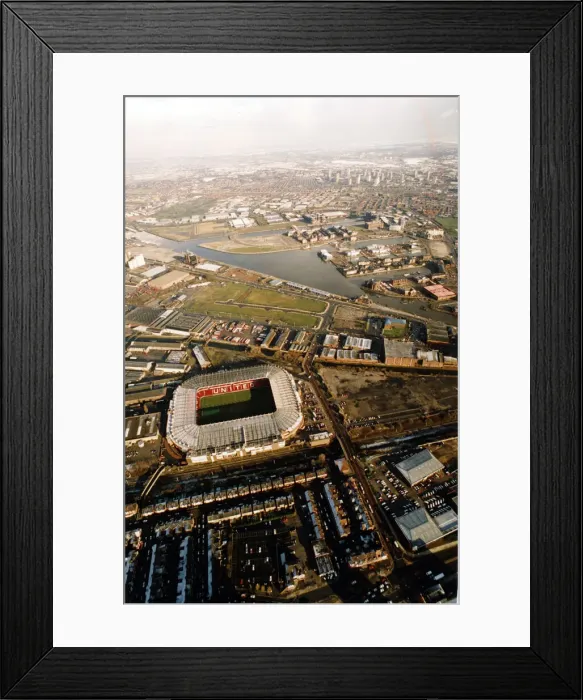 Framed Print : Aerial view of Old Trafford Stadium, home of Manchester United