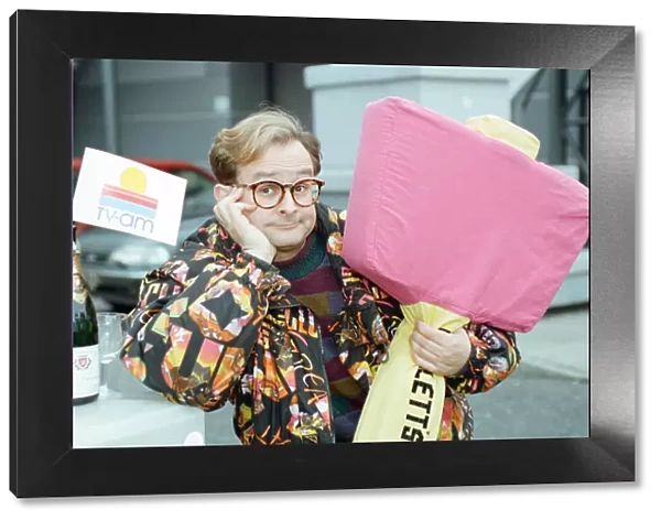 Timmy Mallett, TV presenter outside TV-am studios on the last day of production of