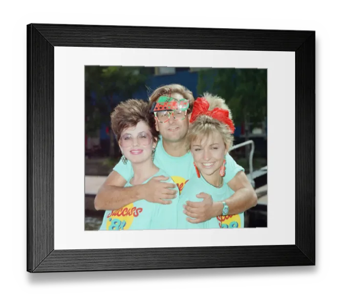 Framed Print : TV Presenters Timmy Mallett and Michaela Strachan with new TV-am weather girl Carol