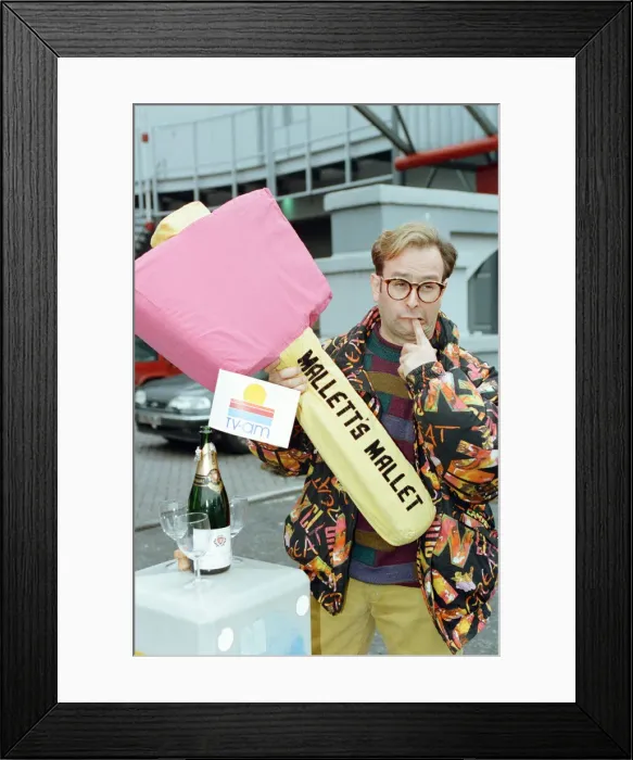 Framed Print : Timmy Mallett, TV presenter outside TV-am studios on the last day of production of