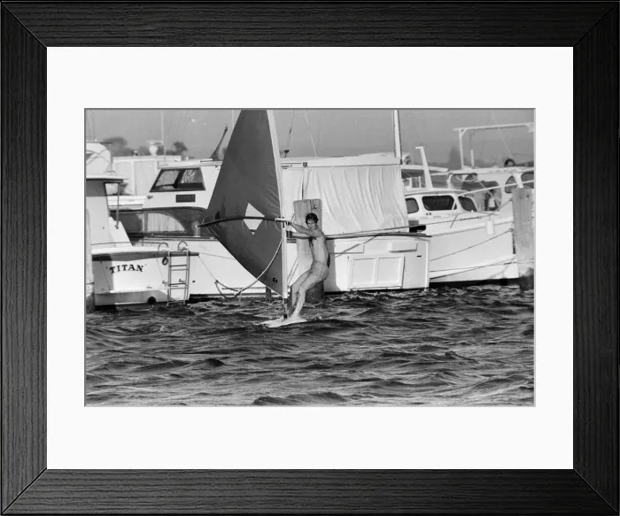 Framed Print : Prince Charles pictured windsurfing near Perth during his visit to Australia. March 1979 Framed Print : Prince Charles pictured windsurfing near Perth during his visit to Australia. March 1979
