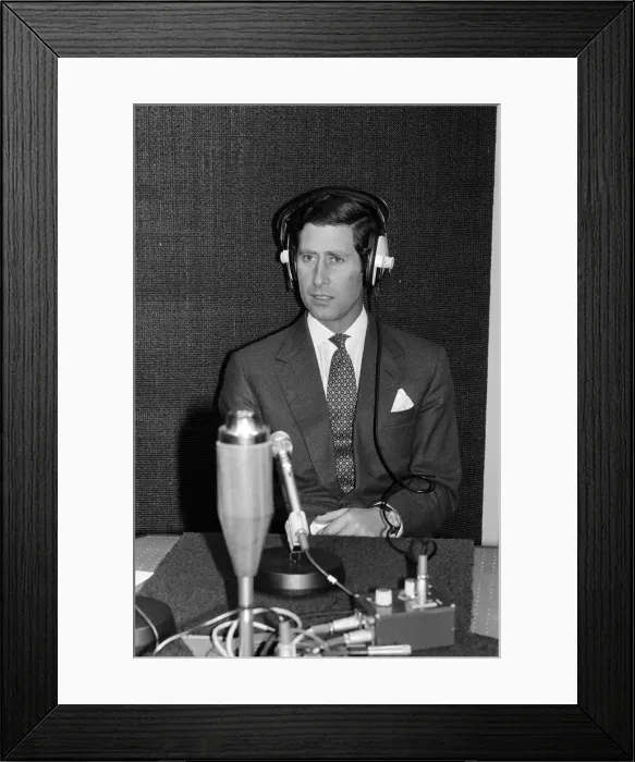 Framed Print : Prince Charles visits Londons Capital Radio, pictured in the studio wearing