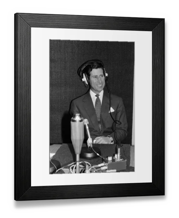 Framed Print : Prince Charles visits Londons Capital Radio, pictured in the studio wearing Framed Print : Prince Charles visits Londons Capital Radio, pictured in the studio wearing