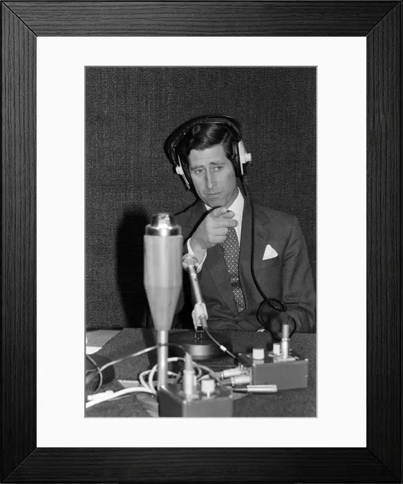 Framed Print : Prince Charles visits Londons Capital Radio, pictured in the studio wearing Framed Print : Prince Charles visits Londons Capital Radio, pictured in the studio wearing
