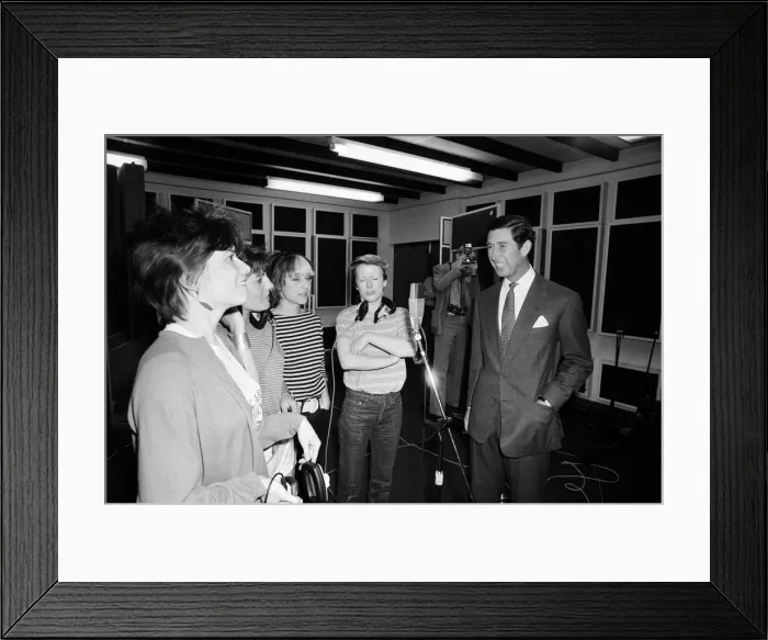 Framed Print : Prince Charles visits Londons Capital Radio. Pictured meeting the Mo-dettes Framed Print : Prince Charles visits Londons Capital Radio. Pictured meeting the Mo-dettes
