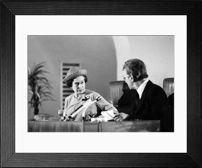 Framed Print : Queen Elizabeth II in Algiers, Algeria. The Queen speaks at the General Assembly Framed Print : Queen Elizabeth II in Algiers, Algeria. The Queen speaks at the General Assembly