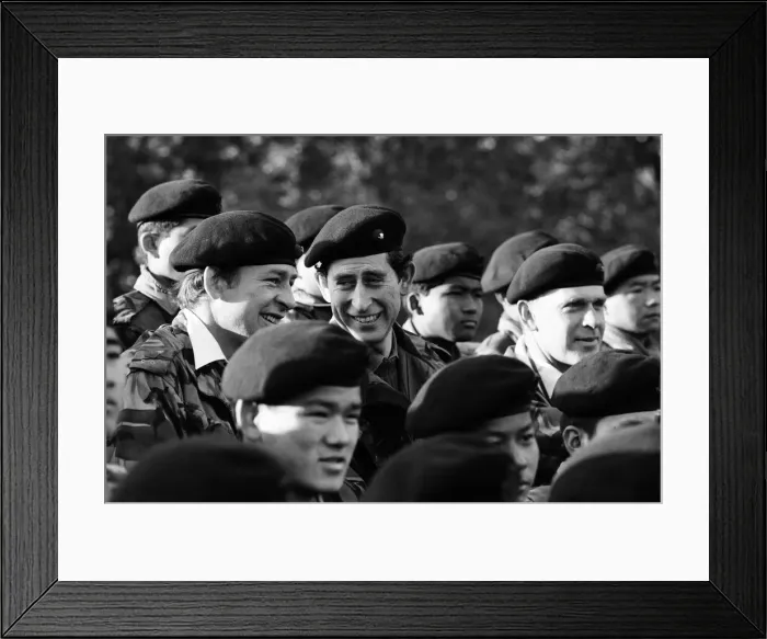 Framed Print : Prince Charles meets Gurkhas and watches army demonstrations at Stanford, Norfolk Framed Print : Prince Charles meets Gurkhas and watches army demonstrations at Stanford, Norfolk