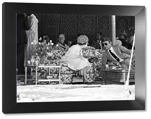Queen Elizabeth II state visit to Marrakesh, Morocco. The Queen sits alongside King