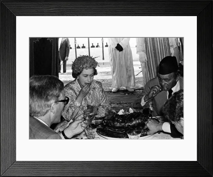 Framed Print : Queen Elizabeth II state visit to Marrakesh, Morocco. The Queen is pictured alongside Framed Print : Queen Elizabeth II state visit to Marrakesh, Morocco. The Queen is pictured alongside