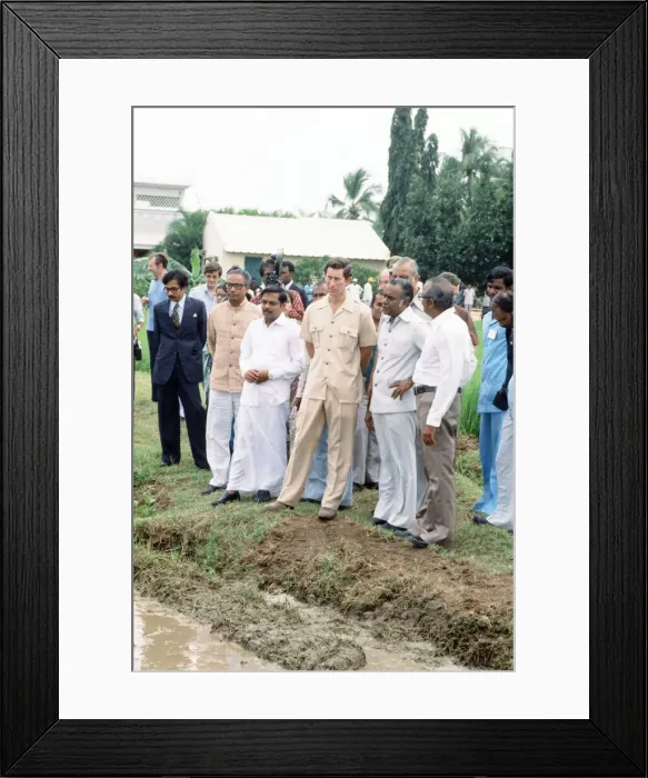 Framed Print : Prince Charles during his tour of India. Pictured at a plantation. December 1980 Framed Print : Prince Charles during his tour of India. Pictured at a plantation. December 1980
