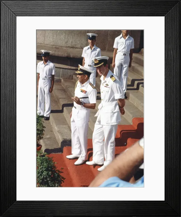 Framed Print : Prince Charles pictured during his tour of India, wearing white Navy uniform Framed Print : Prince Charles pictured during his tour of India, wearing white Navy uniform