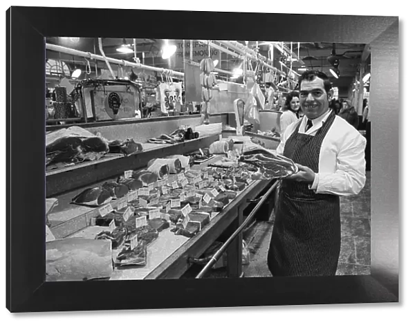 Meat market, Stockton-on-Tees. 1973