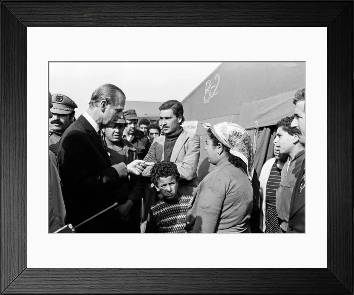 Framed Print : Prince Philip, Duke of Edinburgh visits the site of the El Asnam earthquake, Algeria