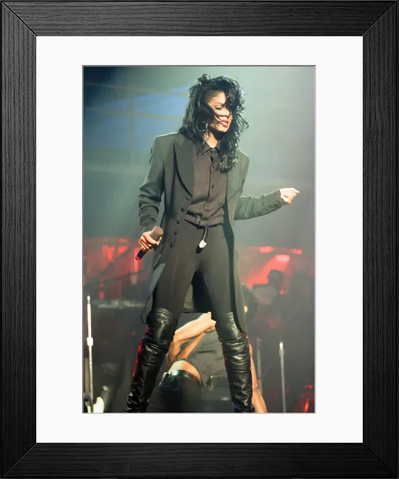 Framed Print : Janet Jackson performing on her Rhythm Nation World Tour at Wembley Arena Framed Print : Janet Jackson performing on her Rhythm Nation World Tour at Wembley Arena