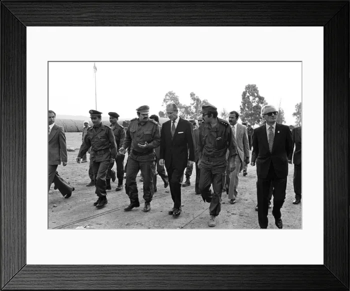 Framed Print : Prince Philip, Duke of Edinburgh visits the site of the El Asnam earthquake, Algeria