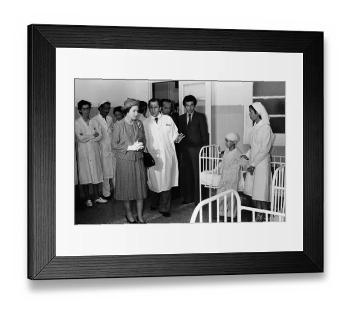 Framed Print : Queen Elizabeth II visits the victims of El Asnam earthquake in hospital in Algiers Framed Print : Queen Elizabeth II visits the victims of El Asnam earthquake in hospital in Algiers