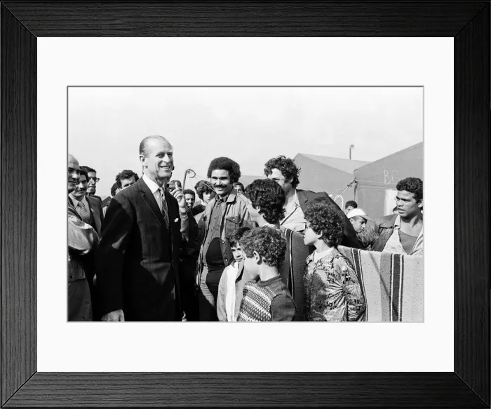 Framed Print : Prince Philip, Duke of Edinburgh visits the site of the El Asnam earthquake, Algeria