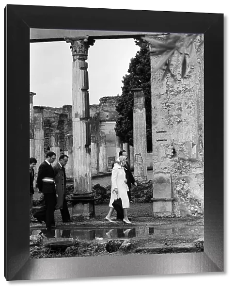 Queen Elizabeth II visits the ruins of Pompeii, Italy. 19th October 1980