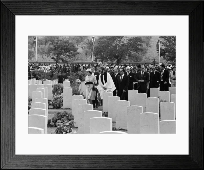 Framed Print : Queen Elizabeth II and Prince Philip, Duke of Edinburgh visit Massicault War Cemetery in Framed Print : Queen Elizabeth II and Prince Philip, Duke of Edinburgh visit Massicault War Cemetery in