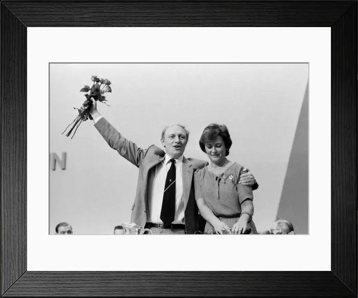 Framed Print : Labour Party Conference in Brighton. Neil Kinnock celebrates becoming the new leader of Framed Print : Labour Party Conference in Brighton. Neil Kinnock celebrates becoming the new leader of