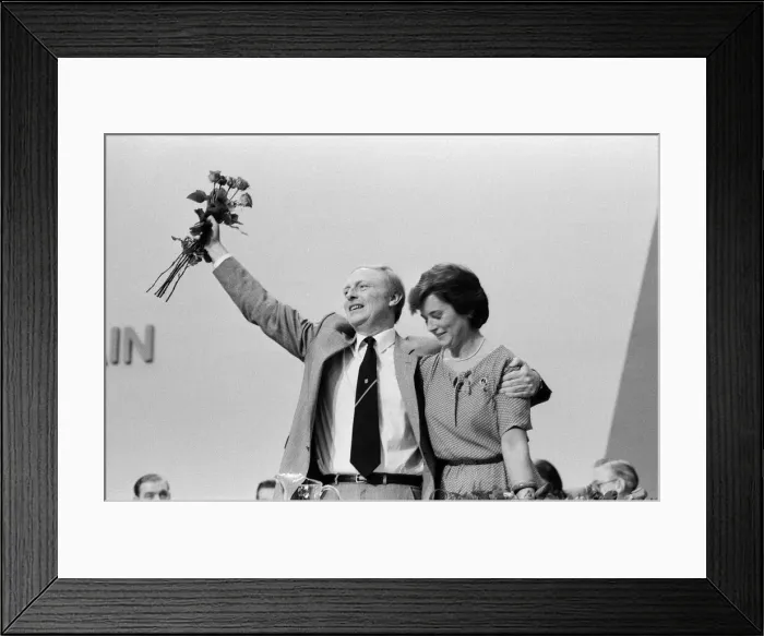 Framed Print : Labour Party Conference in Brighton. Neil Kinnock celebrates becoming the new leader of Framed Print : Labour Party Conference in Brighton. Neil Kinnock celebrates becoming the new leader of