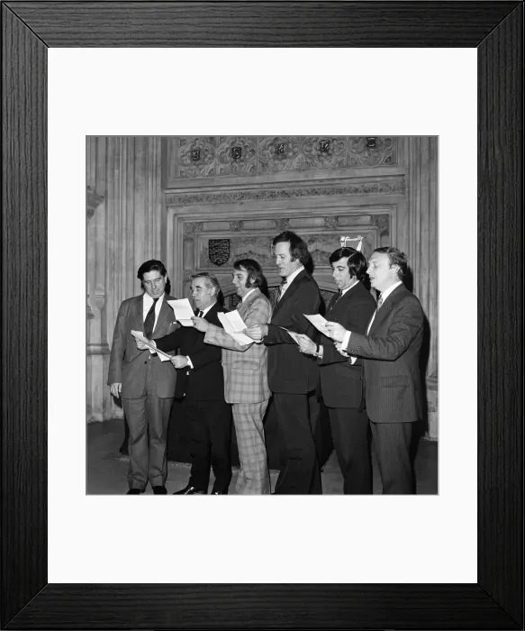 Framed Print : Some of the anti-Common Market MPs at Westminster rehearse their song Nine