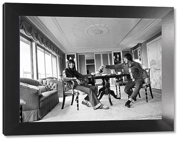 Sonny Bono & Cher, American music duo, pictured in their rooms at the Royal Garden Hotel