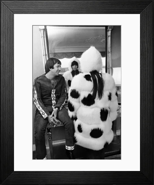 Framed Print : Sonny Bono & Cher, American music duo, pictured in their rooms at the Royal Garden Hotel