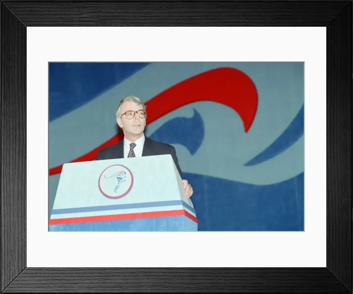 Framed Print : British Prime Minister, John Major launches his Conservative party election manifesto