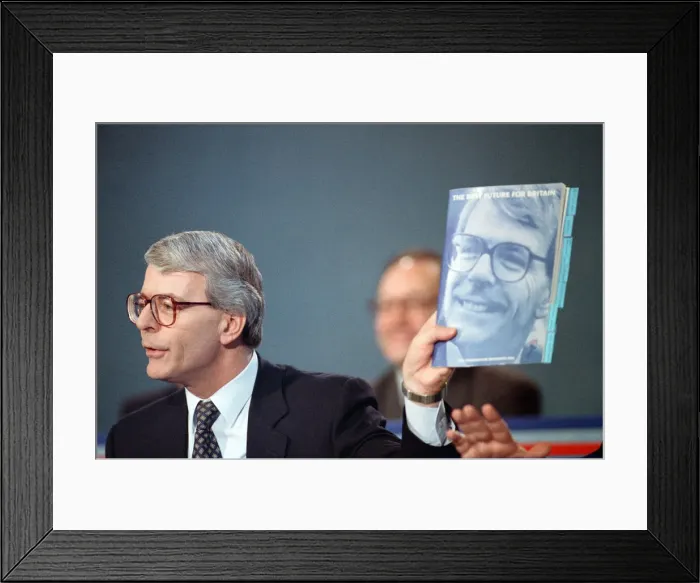 Framed Print : British Prime Minister, John Major launches his Conservative party election manifesto