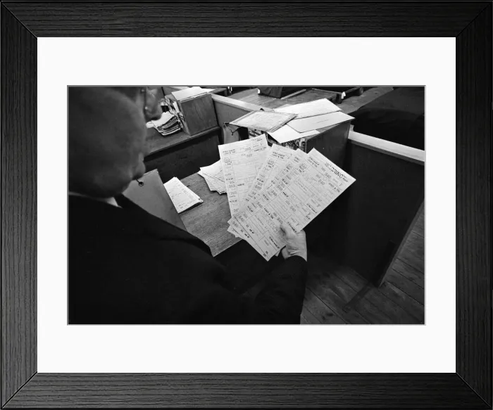Framed Print : Staff at work at Burton the Tailors, Leeds. 13th December 1967 Framed Print : Staff at work at Burton the Tailors, Leeds. 13th December 1967