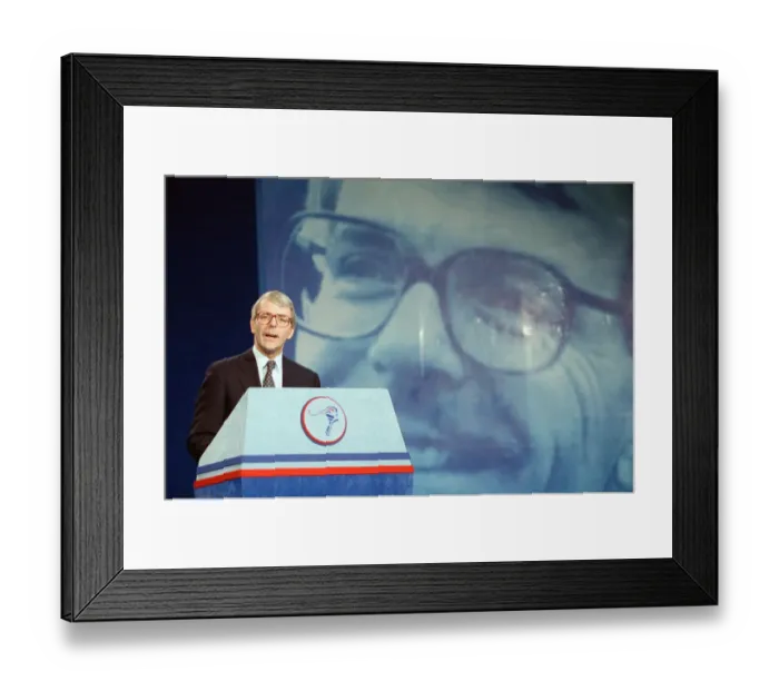 Framed Print : British Prime Minister, John Major launches his Conservative party election manifesto Framed Print : British Prime Minister, John Major launches his Conservative party election manifesto