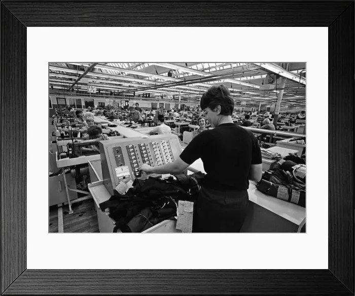 Framed Print : Staff at work at Burton the Tailors, Leeds. 13th December 1967 Framed Print : Staff at work at Burton the Tailors, Leeds. 13th December 1967
