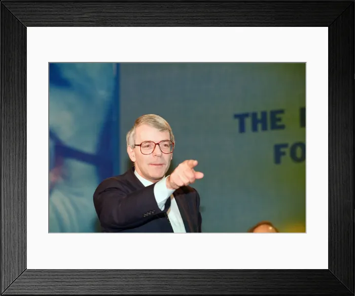Framed Print : British Prime Minister, John Major launches his Conservative party election manifesto Framed Print : British Prime Minister, John Major launches his Conservative party election manifesto
