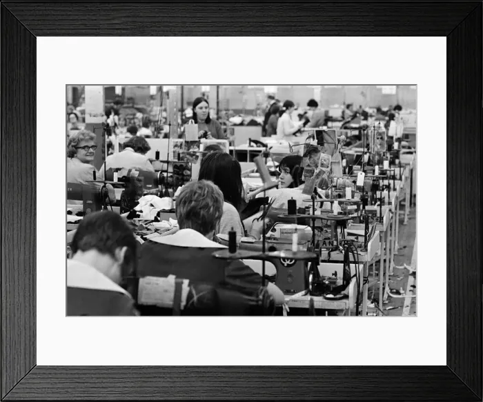 Framed Print : Staff at work at Burton the Tailors, Leeds. 13th December 1967 Framed Print : Staff at work at Burton the Tailors, Leeds. 13th December 1967