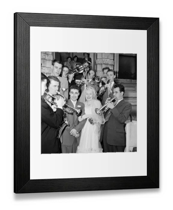 Framed Print : Bandleader Roy Kenton, 25, marries 18-year-old singer of the band Jean Barry at St
